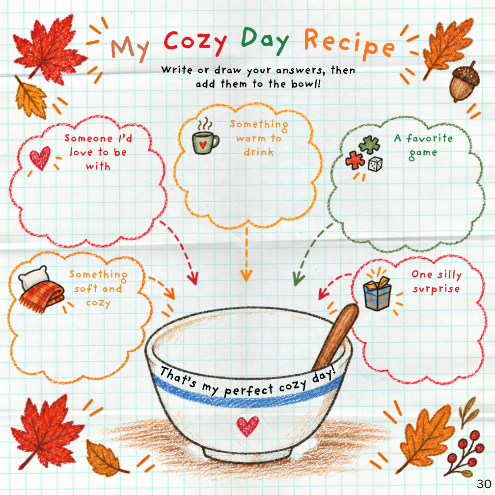 A cozy day recipe activity for favorite people, drinks, games, and happy surprises